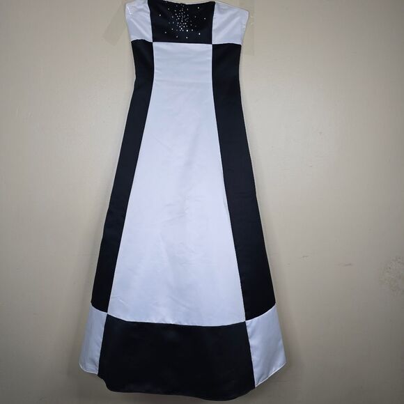 Jessica McClintock for Gunne Sax vintage black & white block satin dress size 7 - Picture 1 of 8
